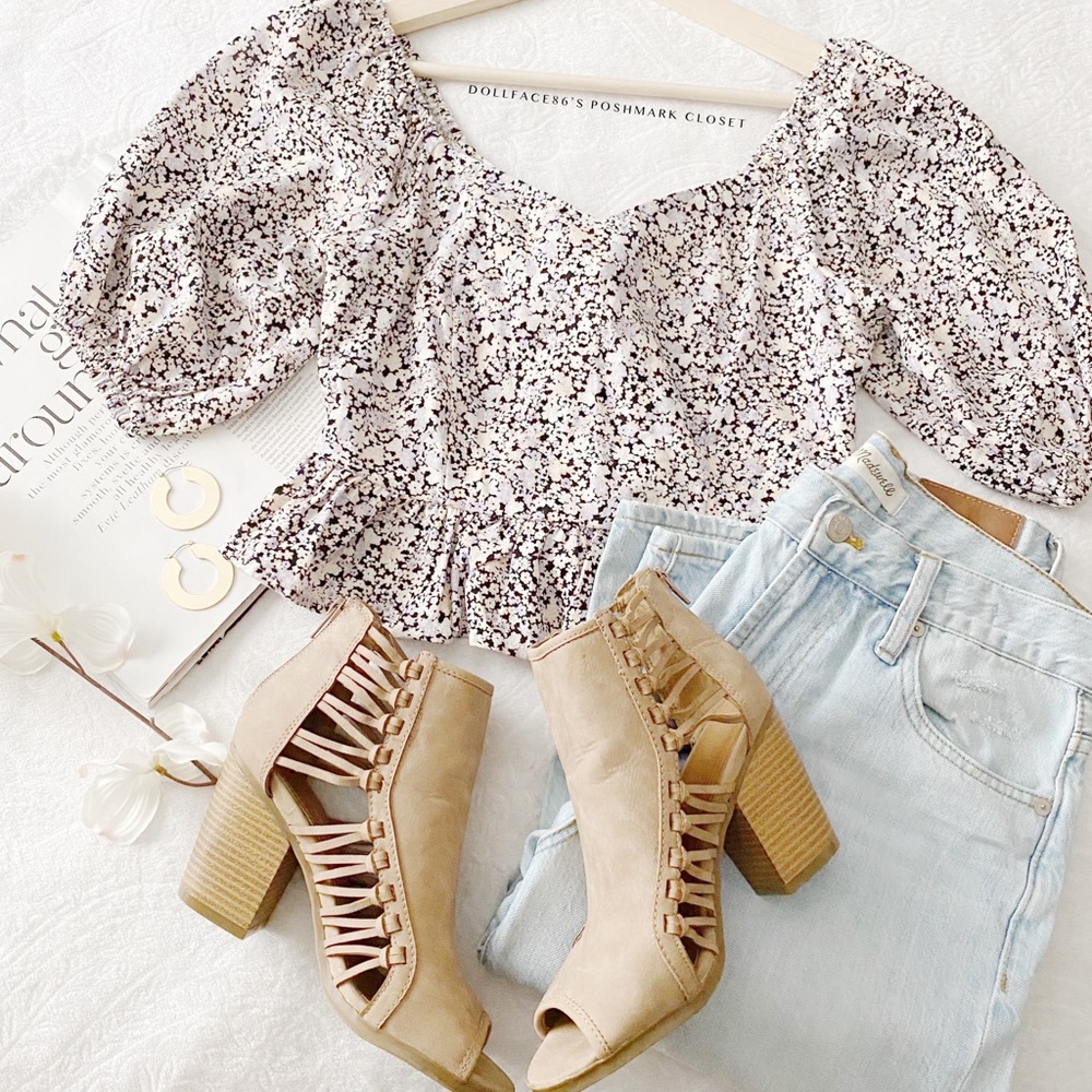 Floral Puff Sleeve Crop Top